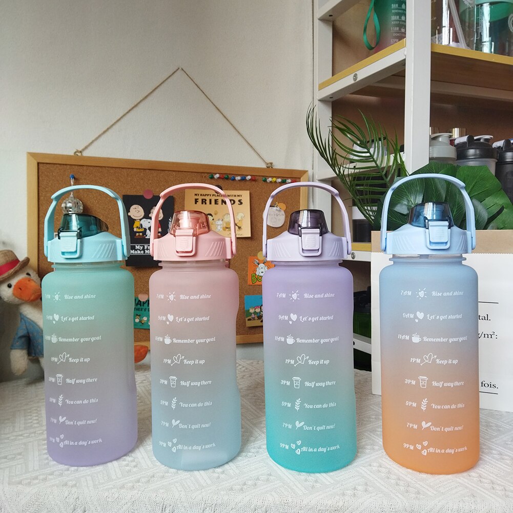 2000ml Sports Water Bottle Plastic Outdoor Fitness Travel Portable Leakproof Drinkware Fitness Straw Drink Cups