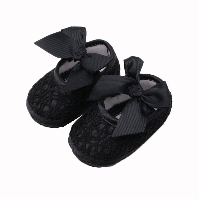 Cotton Lace Baby Girl Shoes Toddler Soft Sole Anti-slip Baby Shoes for Girls Big Bow Princess Shoes for Birthday Party: black / 11