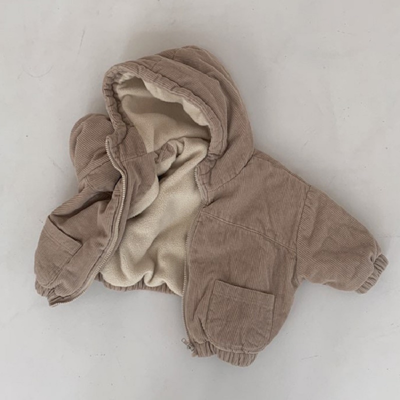 Bebê menino menina veludo para baixo jaqueta velo grosso quente infantil criança com capuz casaco de inverno algodão acolchoado roupa do bebê 1-7y: khaki / 12M