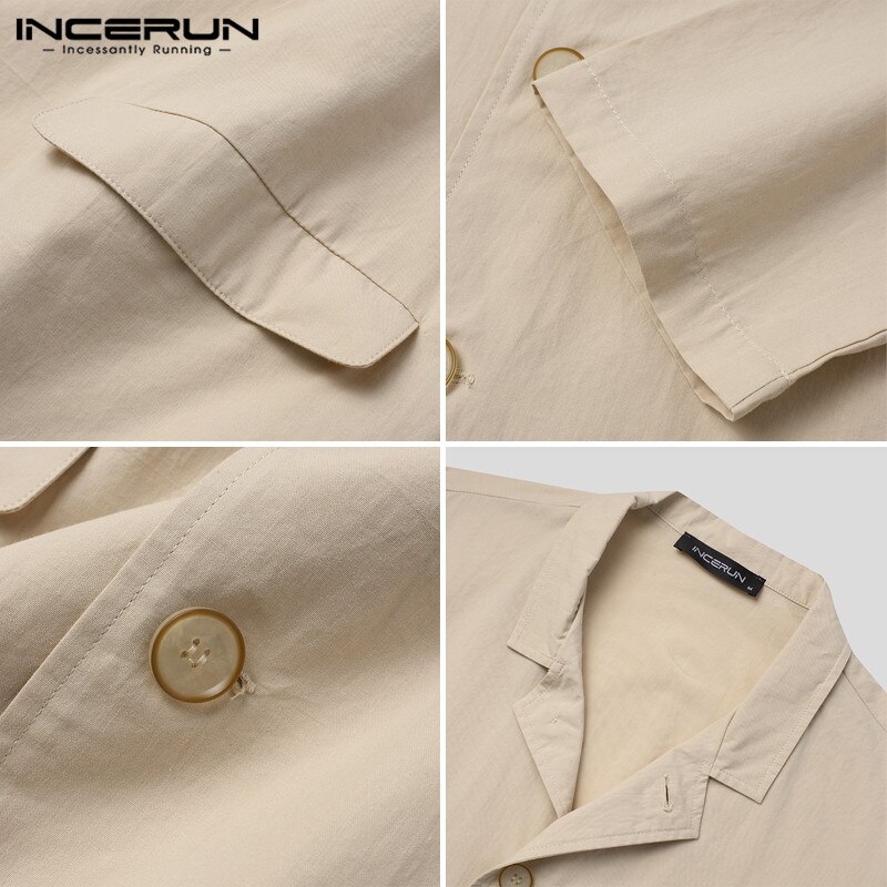 Incerun Mannen Casual Blazers Katoen Vlakte Streetwear Revers Bovenkleding Enkele Breasted Lange Mouwen Chic Mannen Leisure Suits 5XL