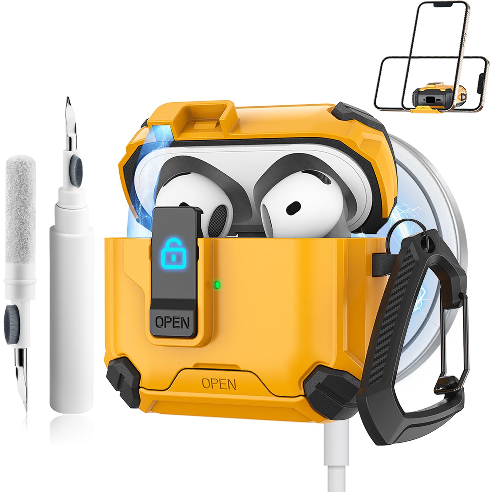 Etui til airpods 4 med magsafe magnetisk automatisk lås med telefonstativ beskyttelsesdeksel med rengjøringssett etui til airpods 4: Elsker