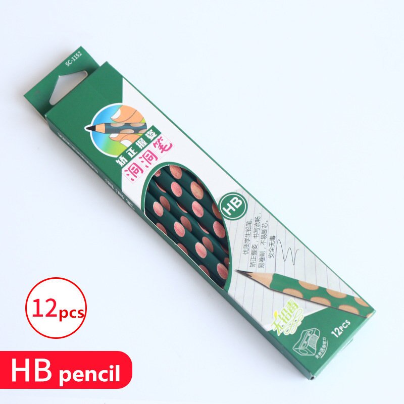Kawaii 12 unids/set de dibujo HB Hole Pencil Set de madera materiales de arte Sketch carbón lápices escuela pintura papelería: Green