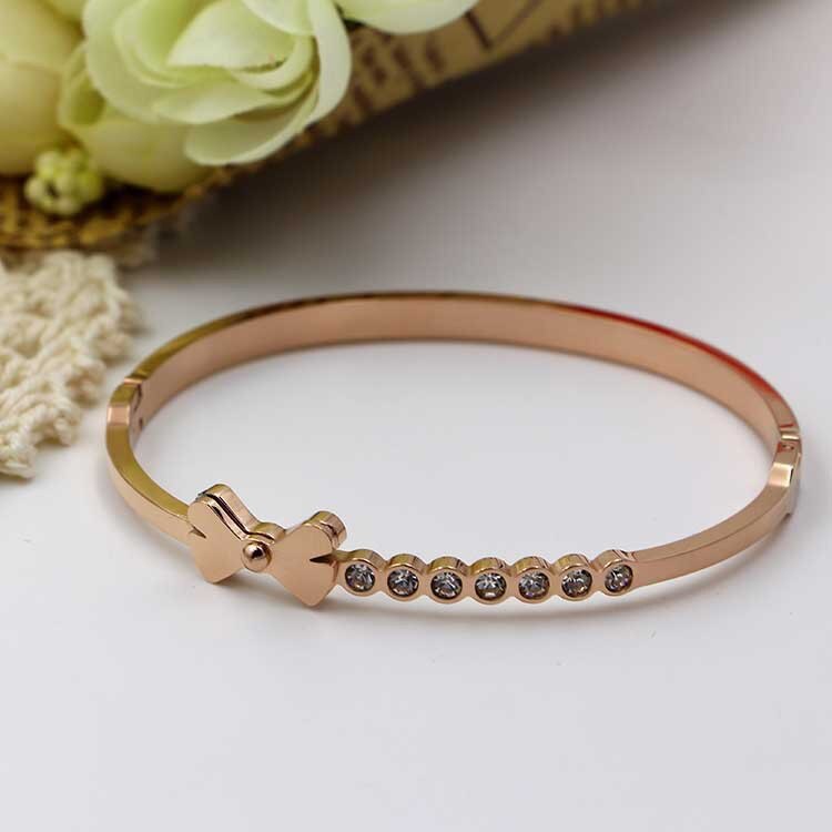 Simple Style Flower Cubic Zirconia Cuff Bangles Female Accessories Stainless Steel Small Bracelets Bangles Baby Girl Jewelry: 10