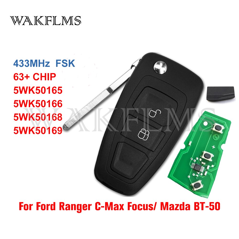 5WK50165 Flip Clave 2 botones 434mhz FSK 4D63 chip para Ford Ranger Ford Focus Mondeo , , , , 5WK50166 AB39-15K601-DA