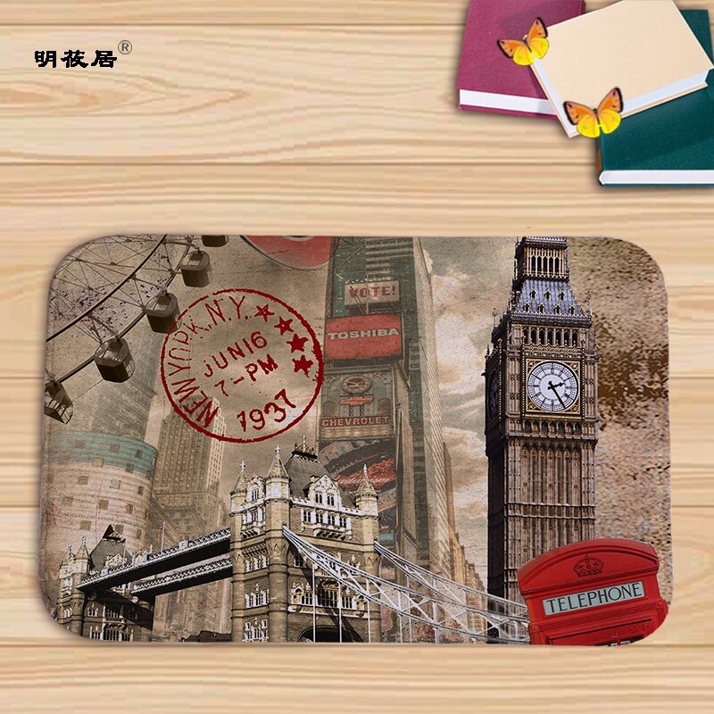Billig pris boligindretning london paris naturskønne bygninger retro stue dørmåtte 40 x 60cm gulvmåtter flannel bad køkken tæpper