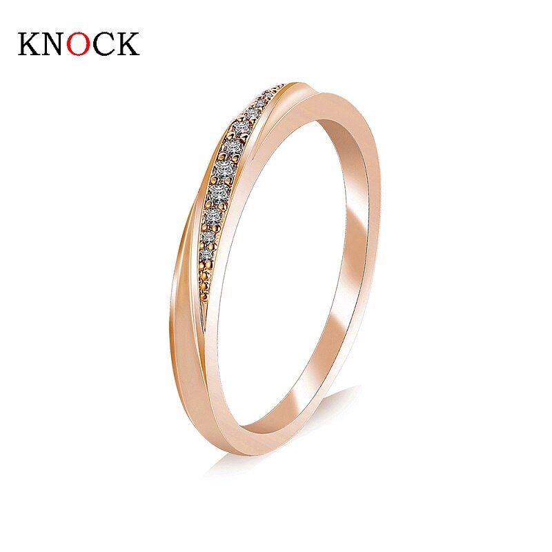 Eenvoudige Zirconia Liefhebbers Rose Gold Wedding Ring Sieraden In Full Size: 10 / H1