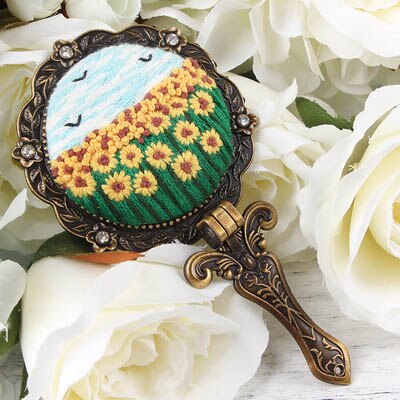 Kit de fleurs bricolage style paysage | Broderie, miroir de maquillage pliant, point de croix, pierreries, balançoire à la main, artisanal, décoration de maison: 2