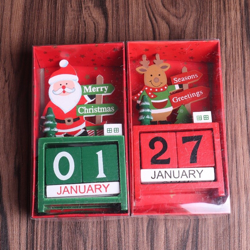 Wooden Christmas Advent Countdown Calendar With Painted Blocks Home Ornament Decor Santa Claus Snowman Reindeer Pattern