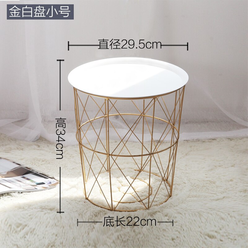 Metal Coffee Table Living Room Sofa Side Table Storage Basket Tea Table Desk Console Table Minimalist Furniture Tv Tray: Gold-White cover-S