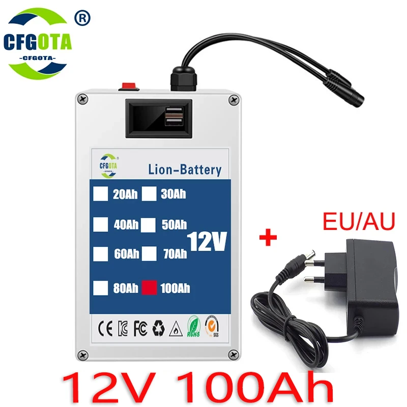 DC 12V 100Ah Lithium-ion Rechargeable Battery Is A Large Capacity and Multi-purpose Rechargeable Battery Power Bank: GRAY