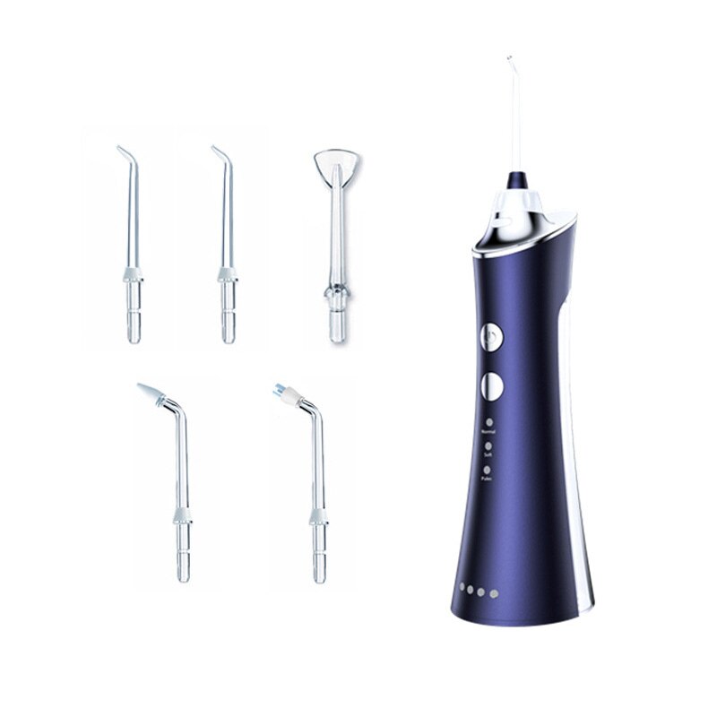 Oral irrigator usb genopladelig ultralyd vandflosser dental irrigator dental tænder rengøringsmiddel limpiador dental ultrasonico: Blå