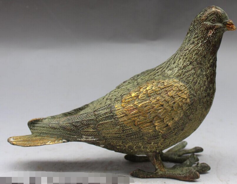 10 "Folk Chinese Feng Shui Brons Gilt Carving Dier Vogel Duif Duif Sculptuur R0709