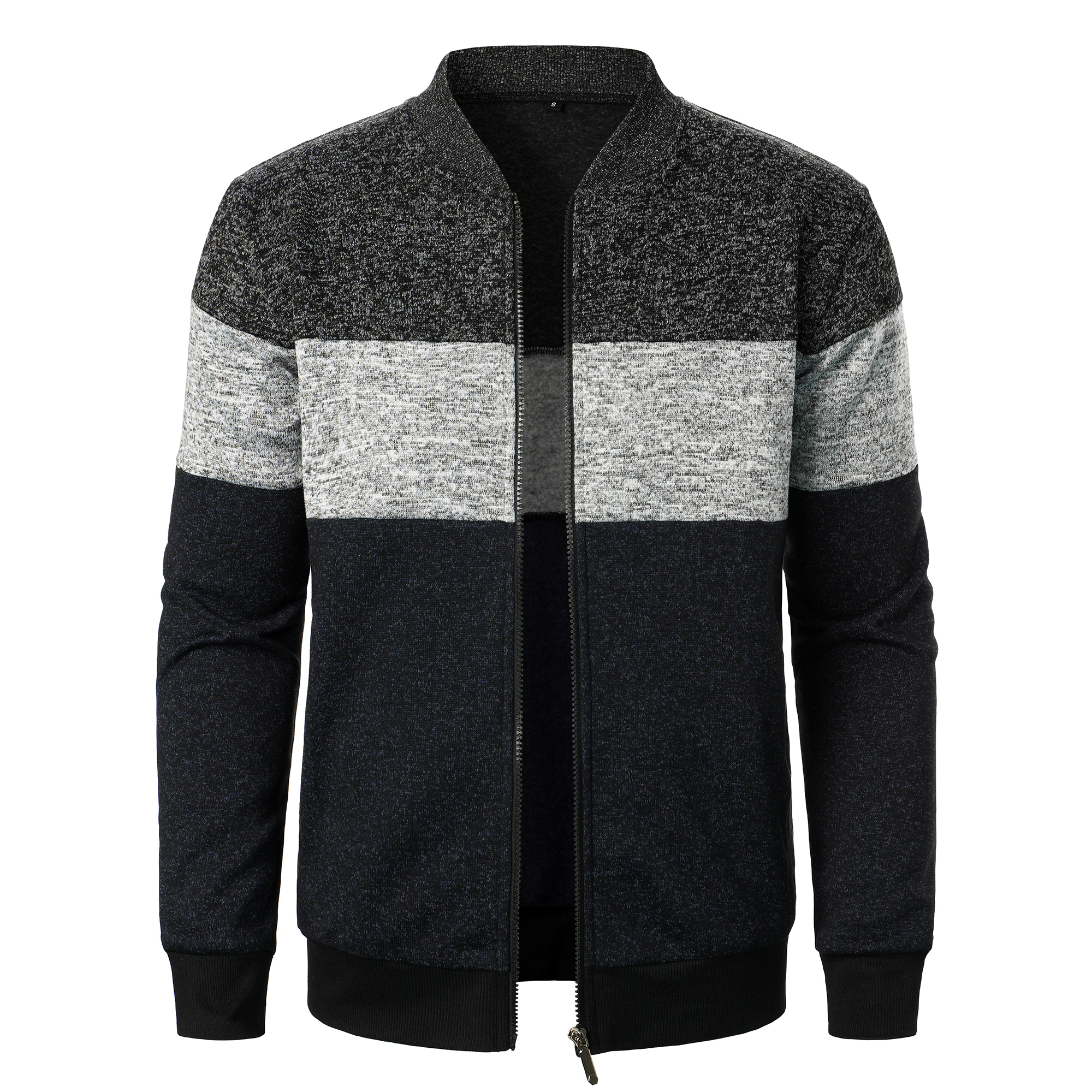 Haut en tricot à col montant pour hommes, rayé, fermeture éclair à carreaux, avec couleurs assorties à la , automne/hiver: XXXL / GRIS