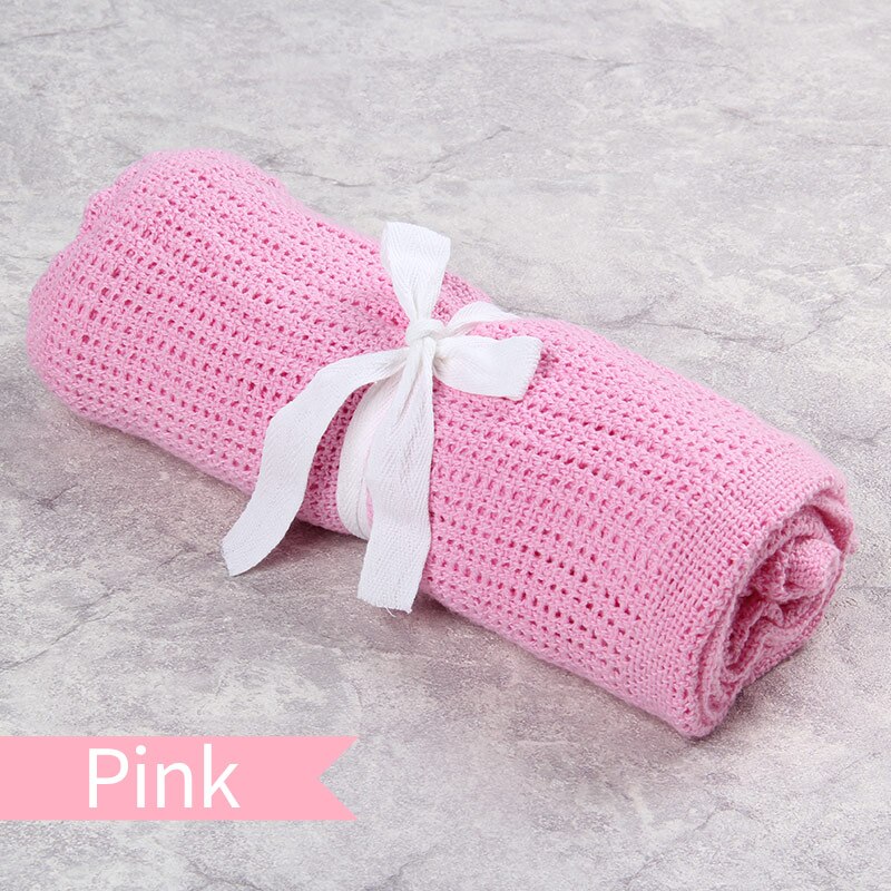 Katoenen Baby Ontvangen Dekens Pasgeboren Baby Dekens Inbakeren Nursery Wrap Badhanddoek Ademend Gebreide Baby Deken: Pink