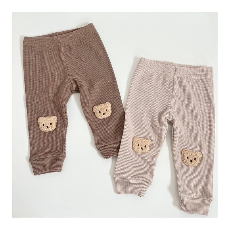 Baby Baumwolle Gamaschen Herbst Neue Baby Hosen Waffel Mädchen Harem Hosen Jungen Bär Hosen Kleinkind Kleidung 9M-3T