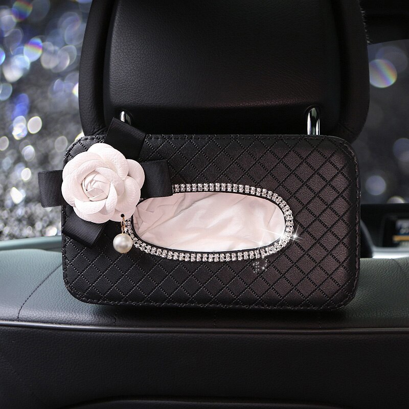 rhinestone bowknot bil vev eske holder auto sete tilbake nakkestøtte henger vev sak organizer krystall bil styling tilbehør