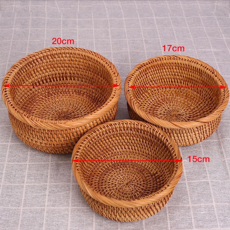 3st Handgemaakte Rotan Broedmand Set - Ronde Geweven Opbergmand voor Voedsel, Fruit, Groenten