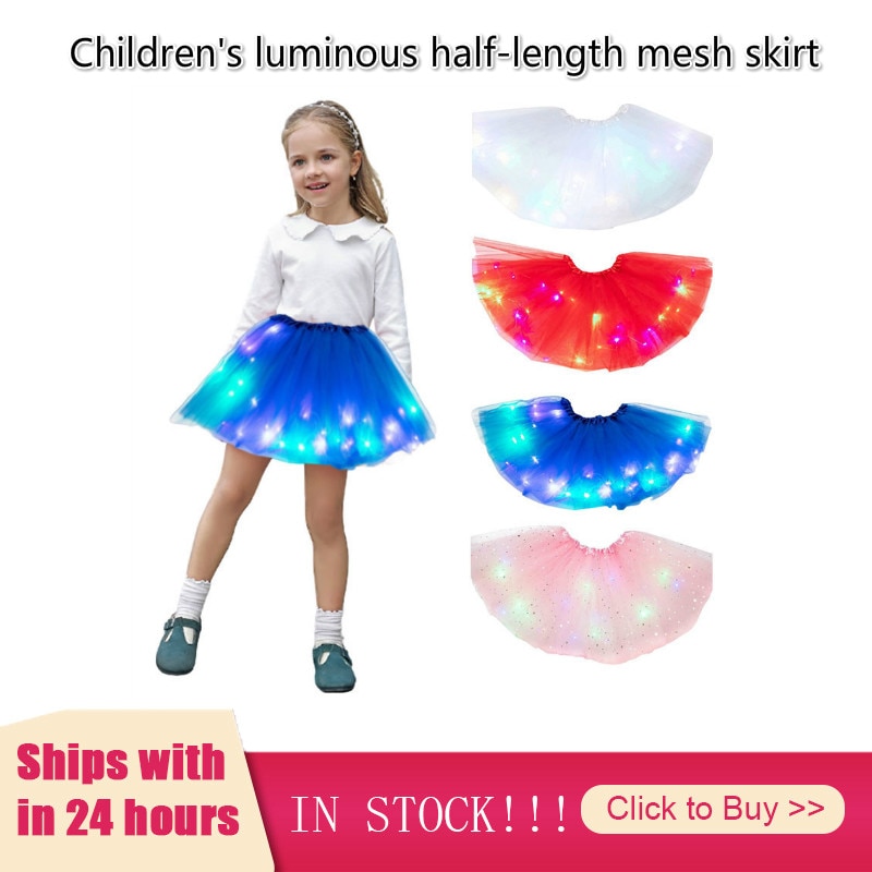 Petites filles lumière LED Up Tulle Tutu jupe néon coloré lumineux enfants princesse fête Ballet danse en couches robe courte Festival