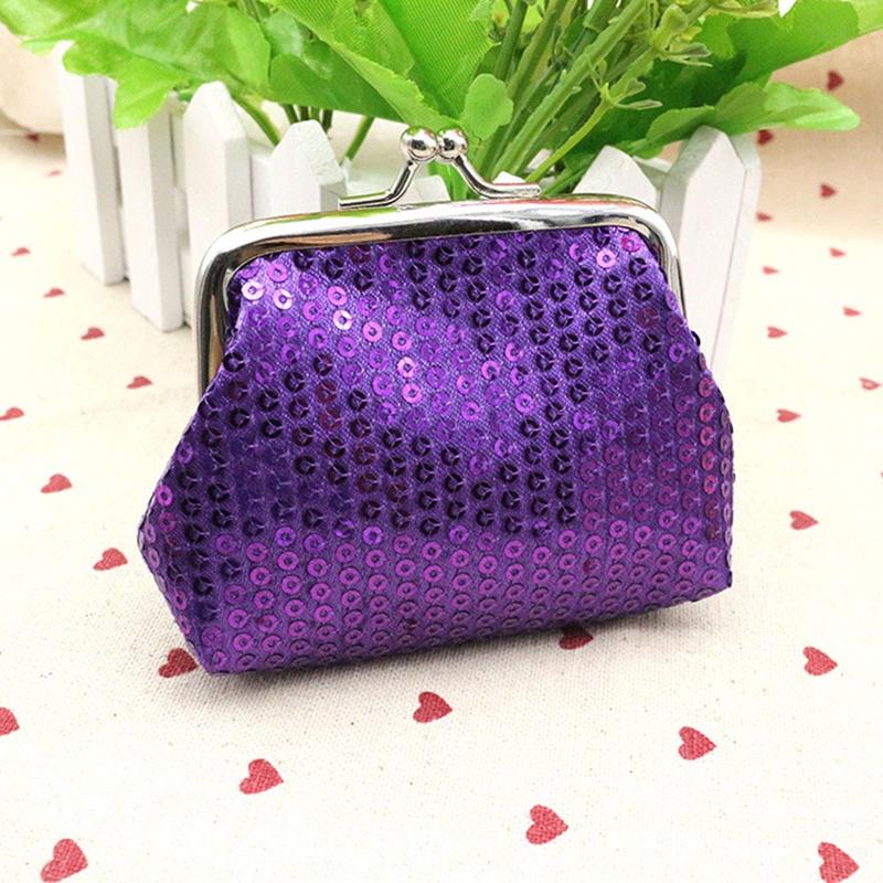 Cartera pequeña de lentejuelas para mujer, monedero, bolso de mano, broche ovalado, novedad, A82976: Purple