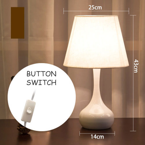 Table Lamps for Bedroom Bedside LED Nordic Modern Fabric Shade Desk Light for Living Room Study E27 Decor Lighting Night Lights: B Style White Button