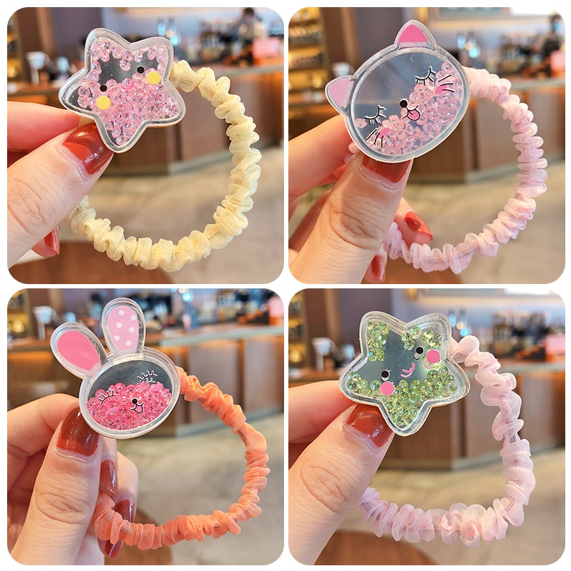 Gomas elásticas para el pelo para niña, gomas de goma para el pelo con dibujos animados de estrellas y arena movediza transparentes, dulces, accesorios para el cabello para niña