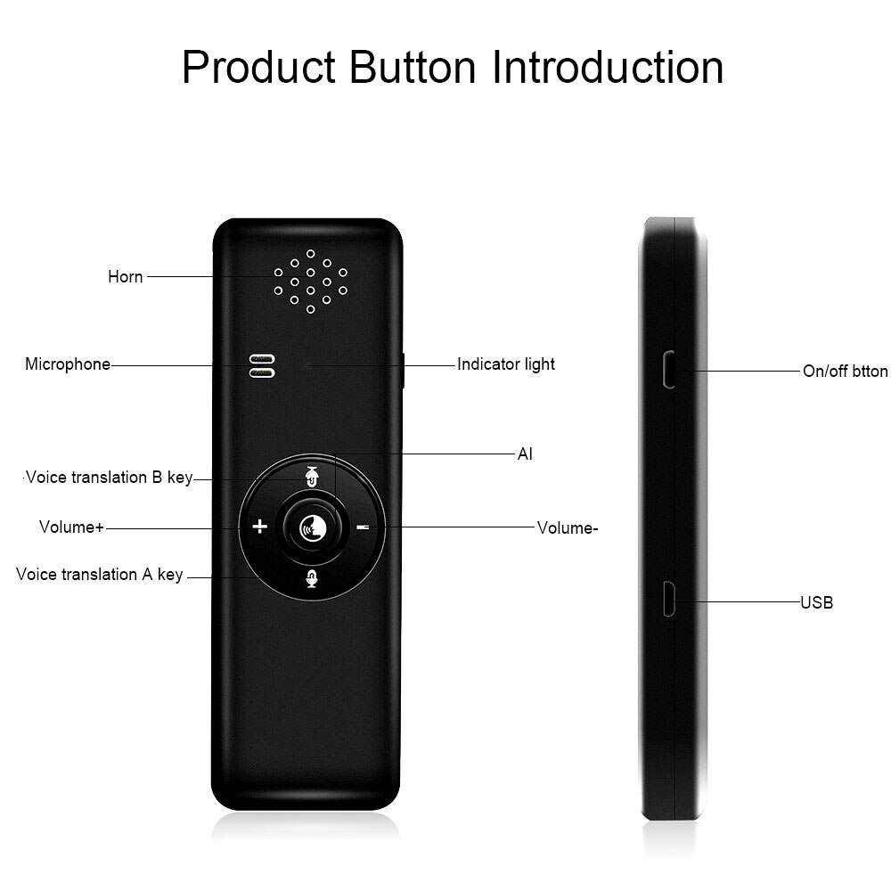 T11 Vertaler Multi-Talen Draadloze Bluetooth-Compatibel Foto Vertaling Smart Toespraak Real-Time Voice Zwart