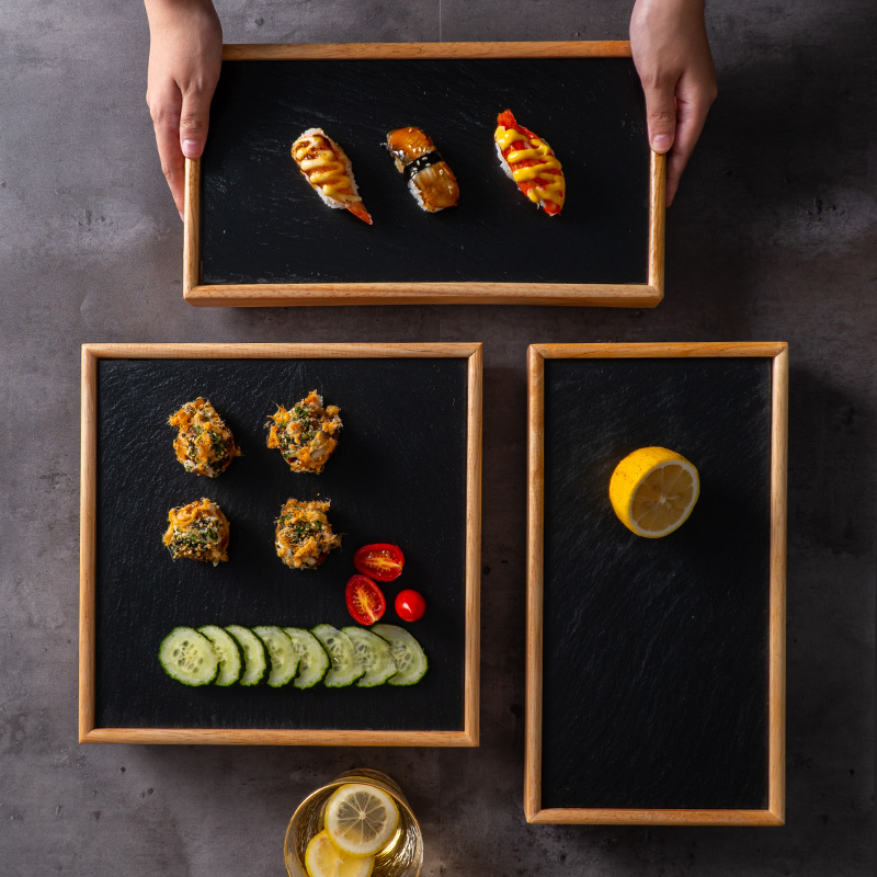 Black Rock Plate Restaurant Hotel Western Plate Kitchen Bamboo Wood Pot Shabu-shabu Plate Slate Tableware Barbecue Plate