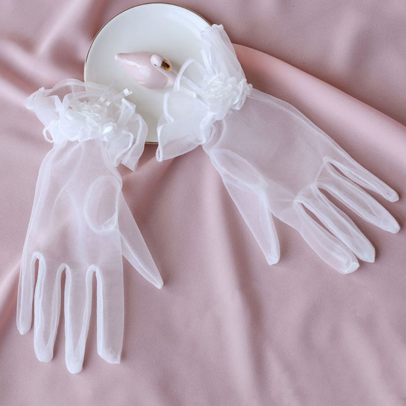 Brudekjoler tilbehør tynde mesh blomster med fingre korte handsker glamour dame fest rollespil handske snor