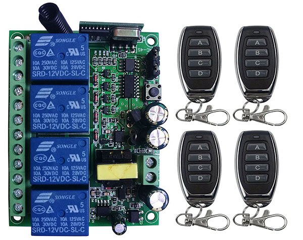 Ac110v 220v 230v 4ch 4 ch 4 kanal 10a relæ rf trådløs fjernbetjening switch system 315 mhz 433 mhz sender og modtager: Grå / 433 mhz