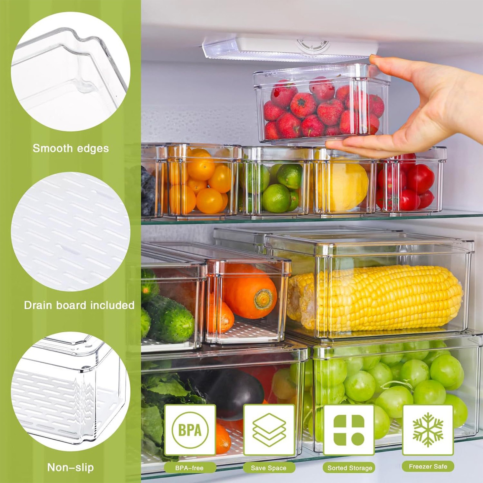 Neue Kühlschrank Organizer Behälter Stapelbare Kühlschrank Lebensmittel Lagerung Kasten Mit Griff Klar Kunststoff Speisekammer Lebensmittel Gefrierschrank Organizer Werkzeug