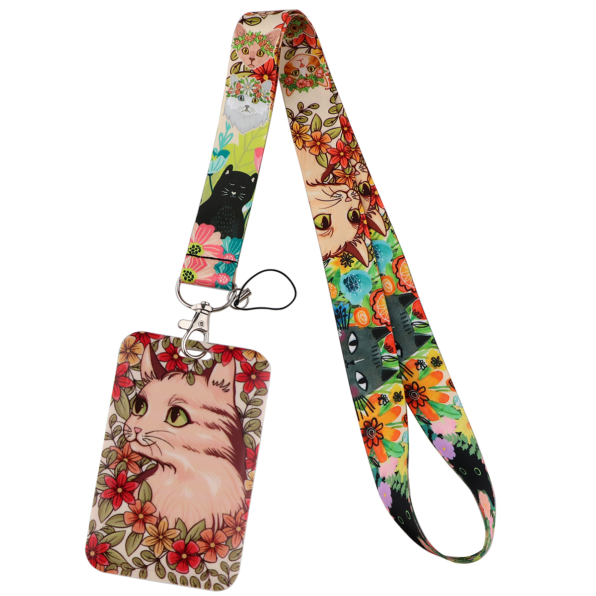 Cartoon Cat Lanyard Keychain Multifunction ID Card Badge Holder Camera USB Cell Phone Neck Strap Key Ring Accessories: Champagne