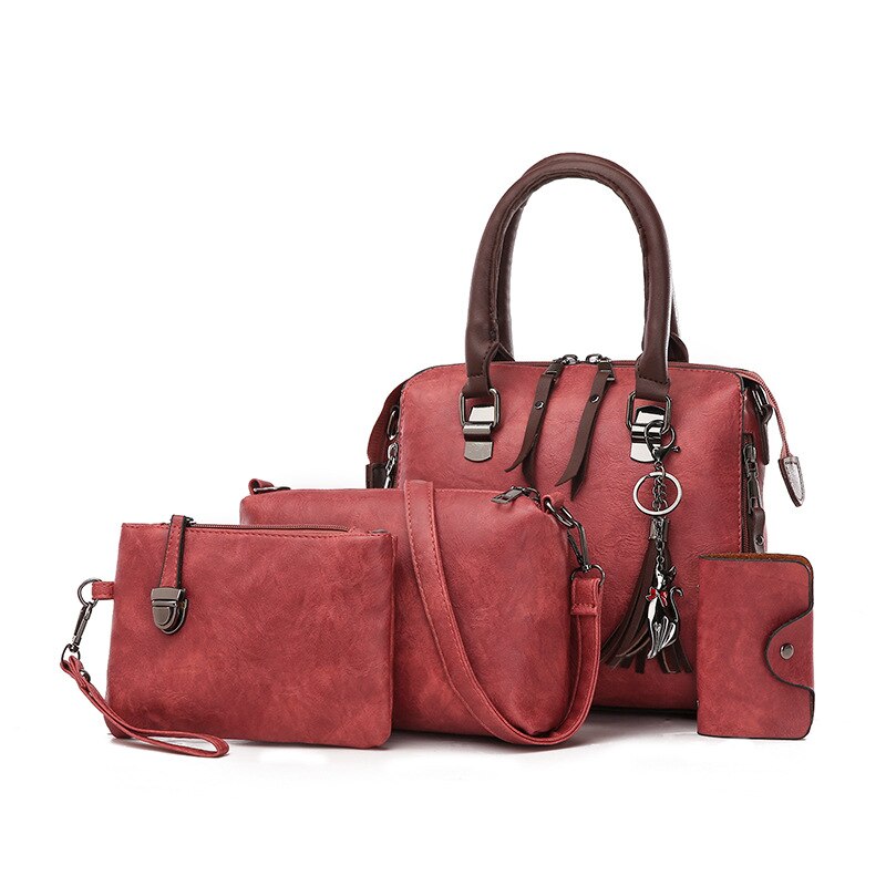 PUIMENTIUA 4 pièces/ensemble sacs à main de luxe femmes couleur unie sac à main femme sac à bandoulière voyage Shopping dames sac à bandoulière: pink