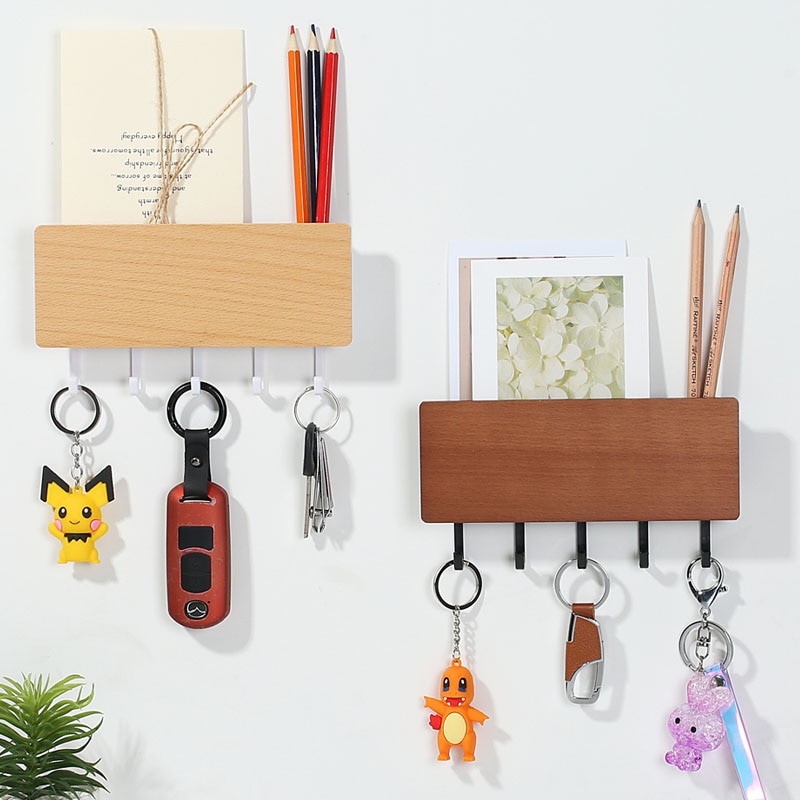 Hooks Storage Rack Key Wooden Hanger Home Decorative Wall Vintage Hallway Room Space Saving Bedroom Door Back Rack