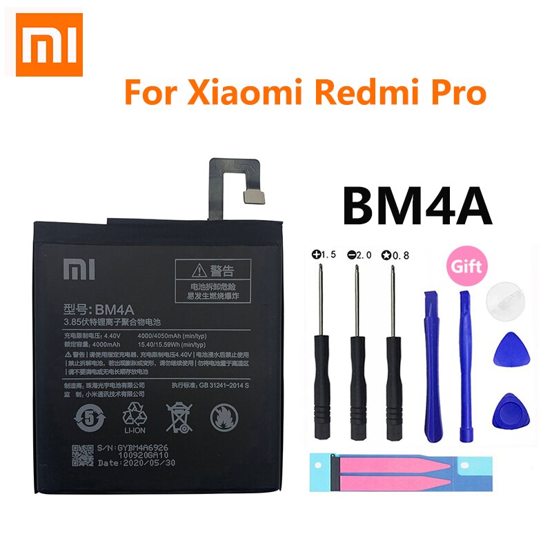 Xiao Mi Originele Telefoon Batterij 4000Mah BM4A Telefoon Batterijen Voor Xiaomi Hongmi Redmi Pro Redmipro Batterij Gratis Tools