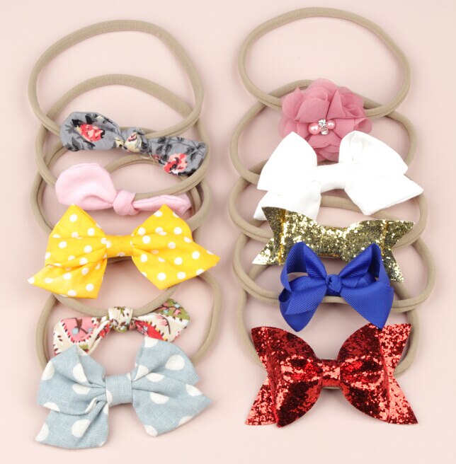 Baby Flower Accessories 10pcs/Sets Infant Kids Baby Girls Women Elastic Headband Nylon Headwear Hair Band Headdress Photo Props