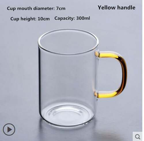 Color handle transparent glass coffee tea beverage dessert breakfast milk cup kitchen utensil with handle glass: B   Yellow handle