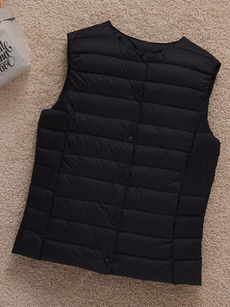 0-10℃ Women Puffer Vest Coat Autumn Winter Duck Down Thin Jackets Ultra Light Collar Reversible Sleeveless Waistcoat: L / black