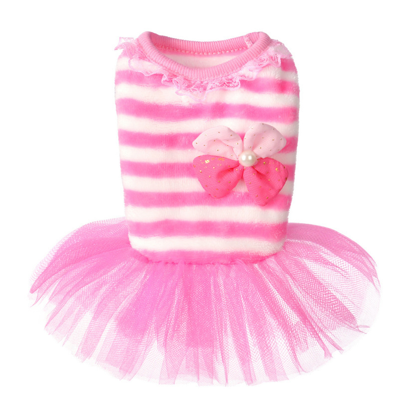 Cão engraçado roupas moda pequeno cão vestido de casamento saia filhote de cachorro roupas para animais de estimação listrado flanela cão vestido de princesa quente: Rosa / M