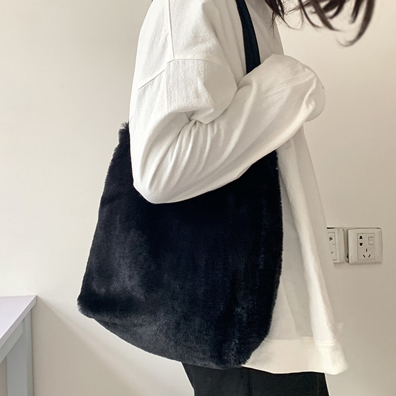 Sac à Main D'hiver En Fausse Fourrure Pour Femme - Bandoulière - Grand Format - Doux Et Moelleux - Couleur Blanc Ou Marron