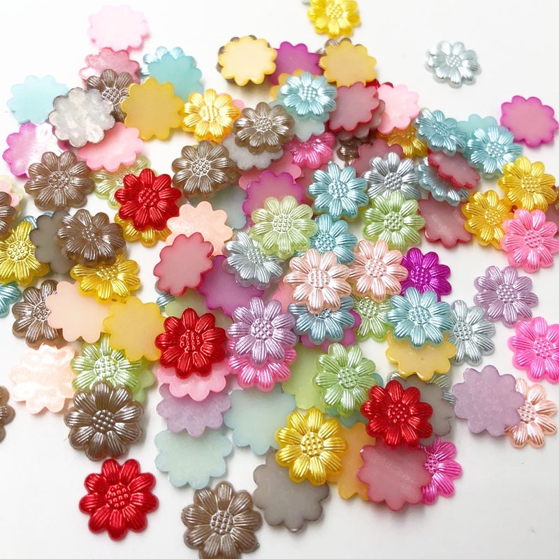 50 pcs Mix Flowers Pearl Bead Wedding Scrapbooking Embellishments Craft 13mm