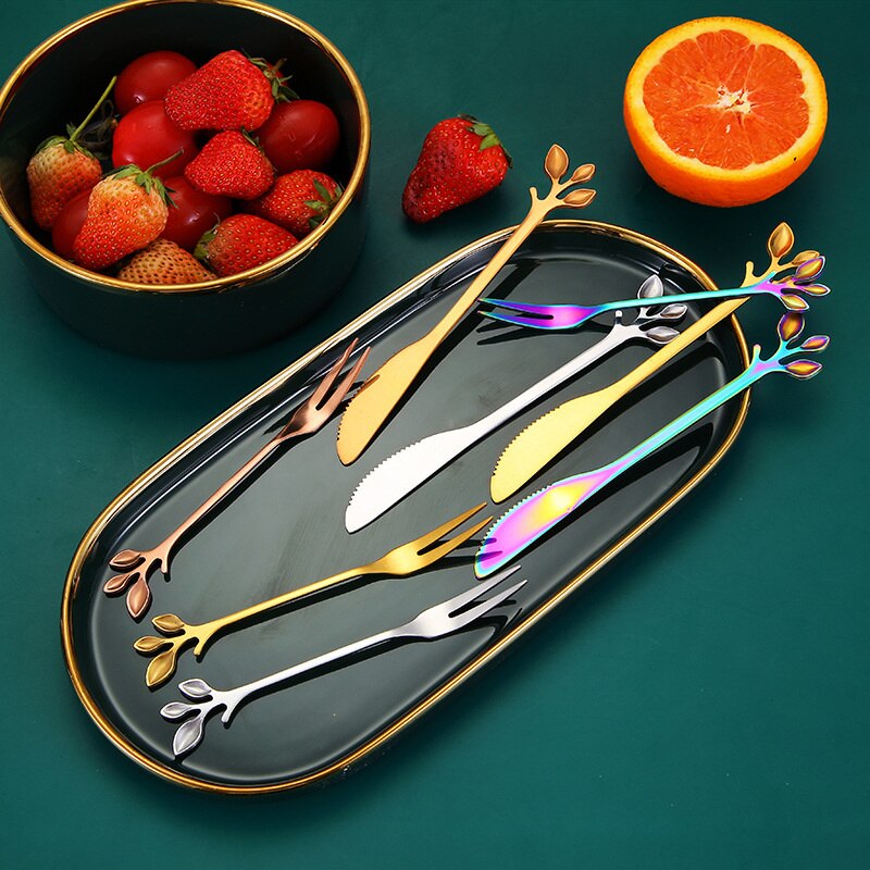 1/5pIeces Rosegold FruitFork Cake Knife 304 Stainless Steel Dessert Fork Cake Knife Tableware Accessories For Chistmas