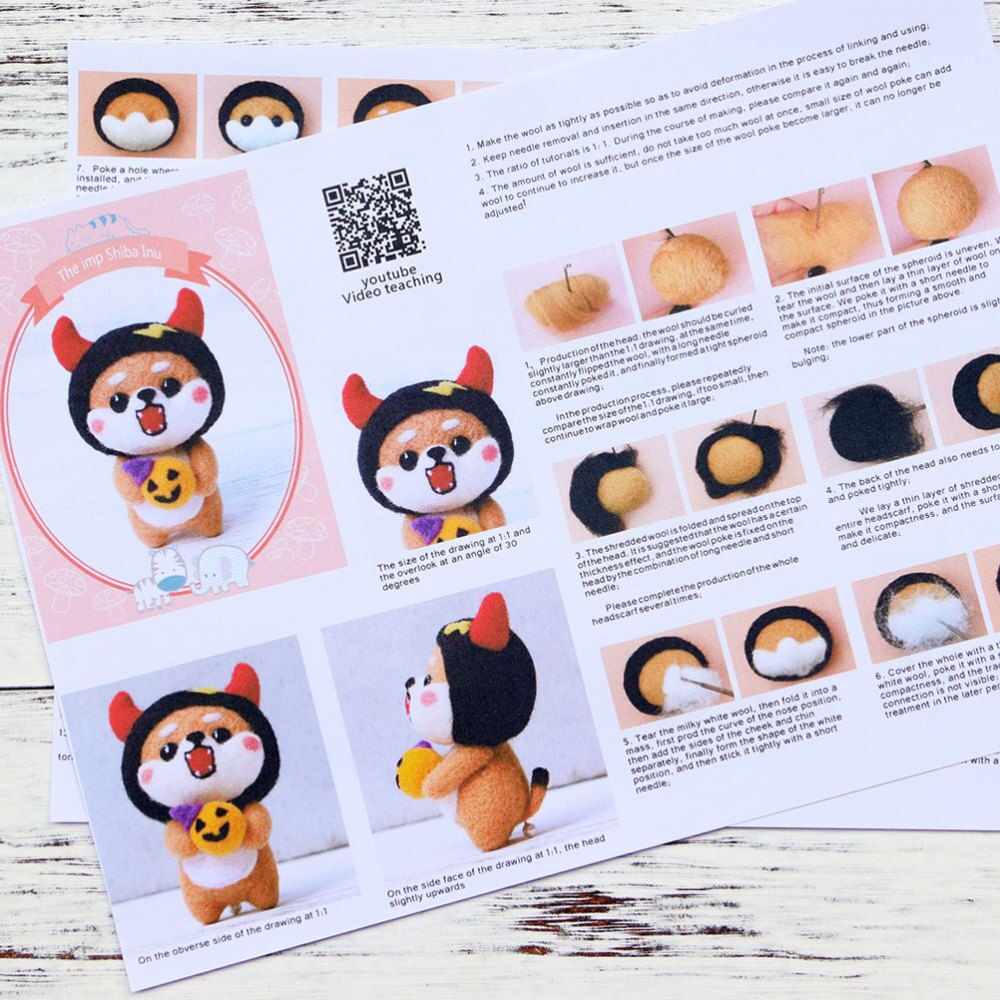 Kit de fieltro de lana para niños y adultos, Kit de aguja para manualidades de felpa de perro de dibujos animados, suministros de fieltro, manualidades de manualidades para el hogar, (Akita)