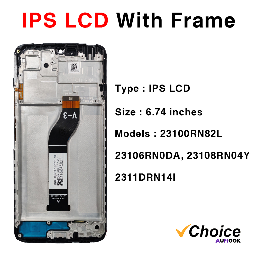 6.74" Screen for Redmi 13C LCD Display Touch Screen Digiziter Assembly pantalla For Xiaomi Redmi 13C With Frame LCD Display: black