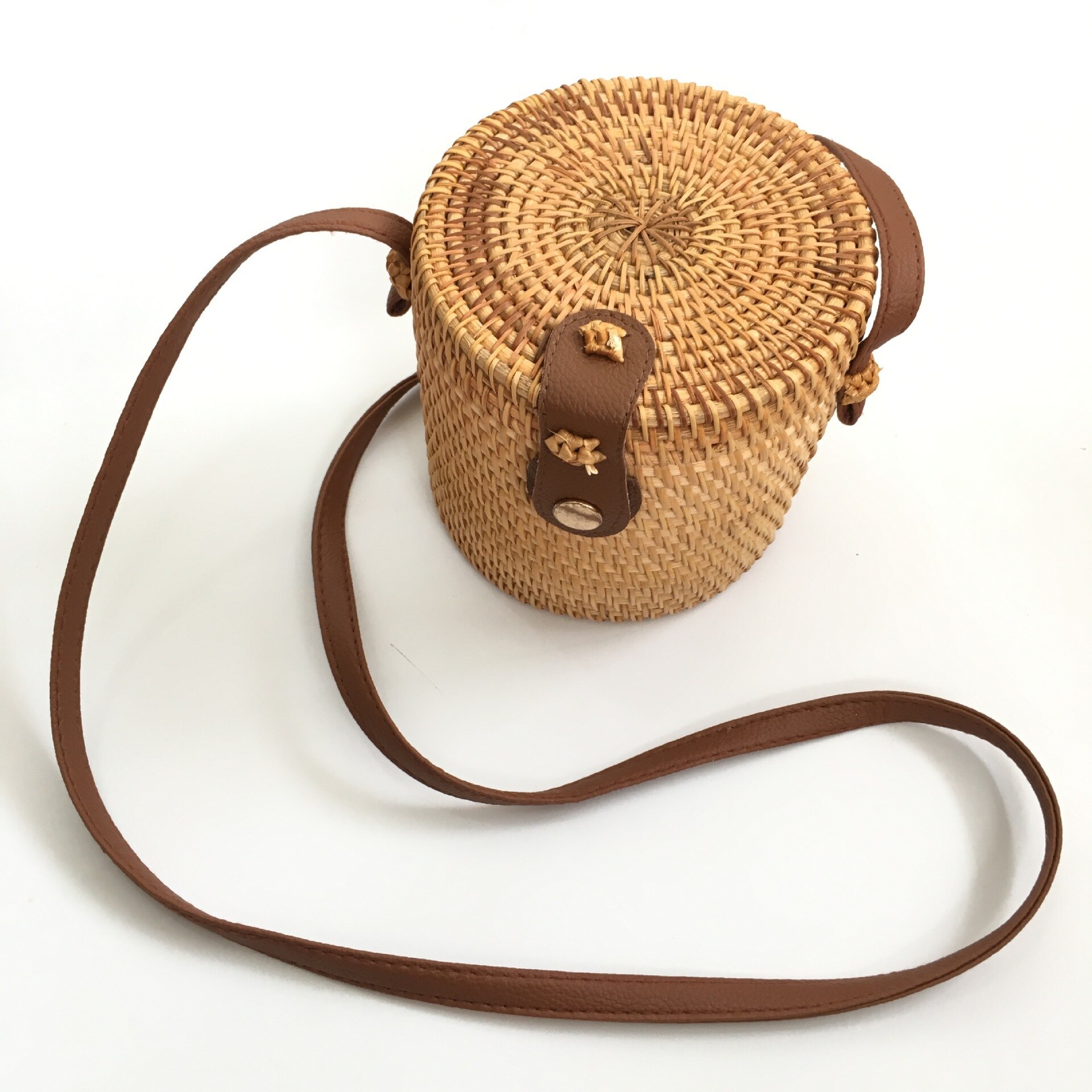 Round Straw Bags Women Summer Rattan Bag Handmade Woven Beach Crossbody Bag Circle Bohemia Handbag: T Style