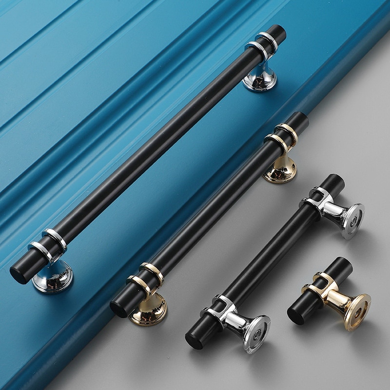 Black Gold Door Handles Kitchen Cabinet Handles Solid Drawer Knobs Modern Aluminum Alloy Furniture Handle Hardware
