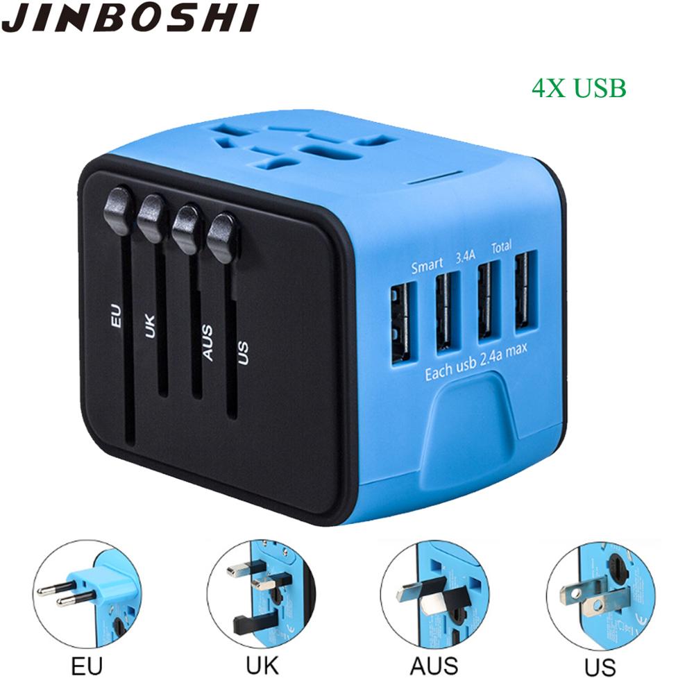 Travel Adapter International Universal Power Adapter All-in-one with 3.4A 4 USB Worldwide Wall Charger for UK/EU/AU/US plug