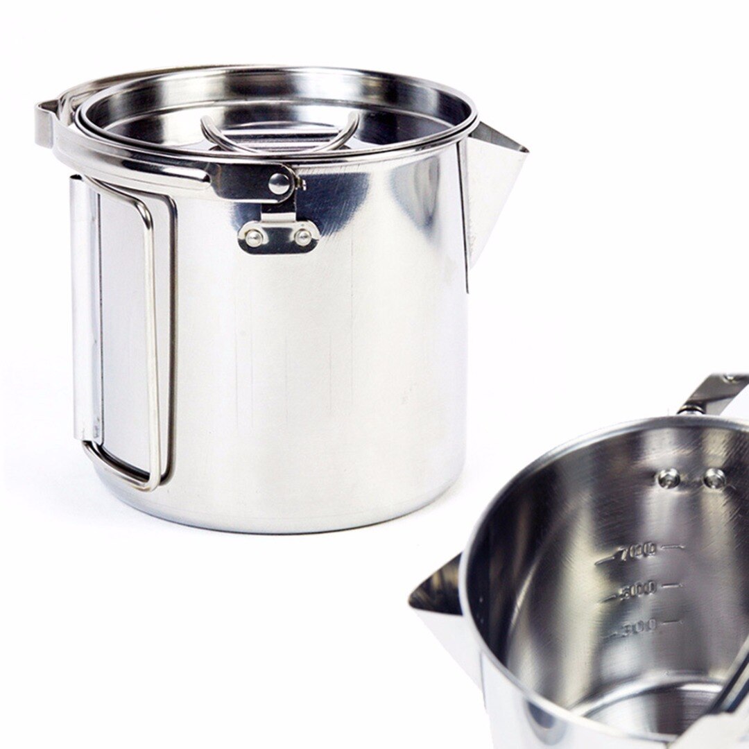 1.2L Stainless Steel Outdoor Picnic Camping Cooking Kettle Hanging Pot With Lid