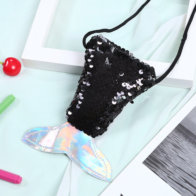 cute girl waist bag mermaid fishtail sequins fanny pack chest bag mini purse Long Rope Coin Purse Girls Crossbody Bags: 5