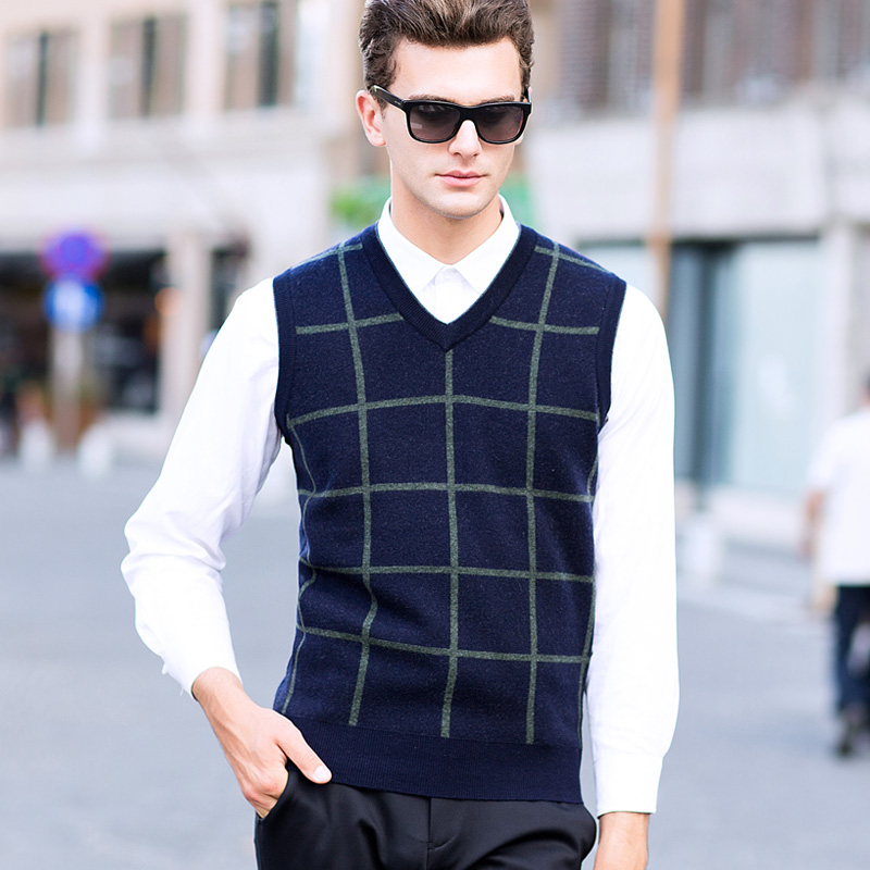 chaleco de lana para hombre, chaleco Casual, sin mangas, suéter grueso y cálido tejido, pulóver para hombre, ropa Casual de de lana pura