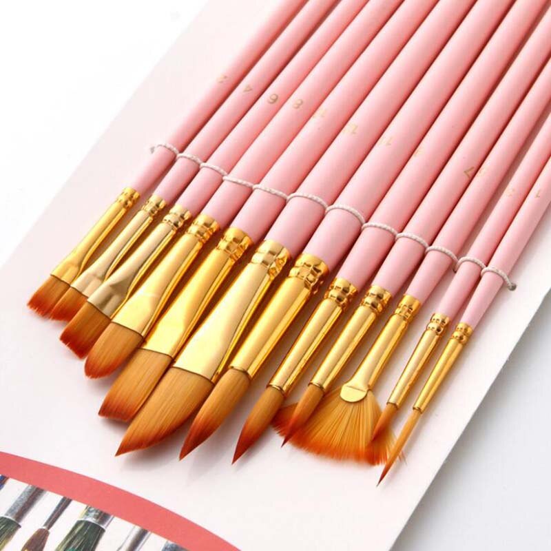 art supplies nylon paint brush set with fan-shaped watercolor pen set 12pcs/set